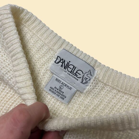 1980s knit poncho vest by Danielle of California, size L cream sweater vest - Picture 5 of 8